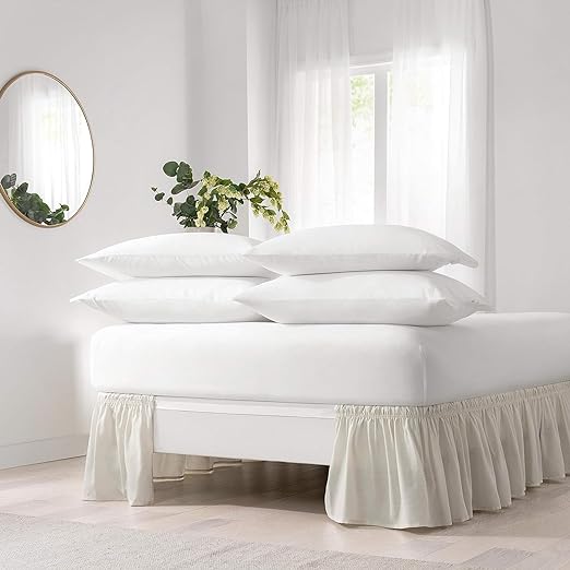 Elastic Wrap Around Bed Skirt, Easy On/Off Dust Ruffle (18-Inch Drop)